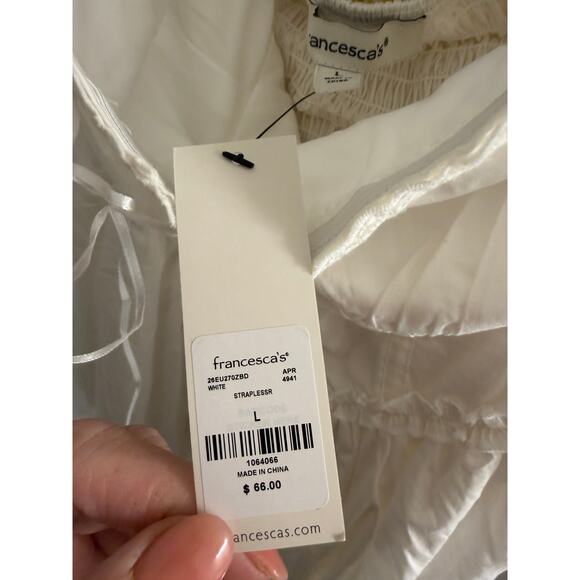 Francesca's Women's Large White Doris Strapless Corset Ruffle Hem Mini Dress - Picture 8 of 8